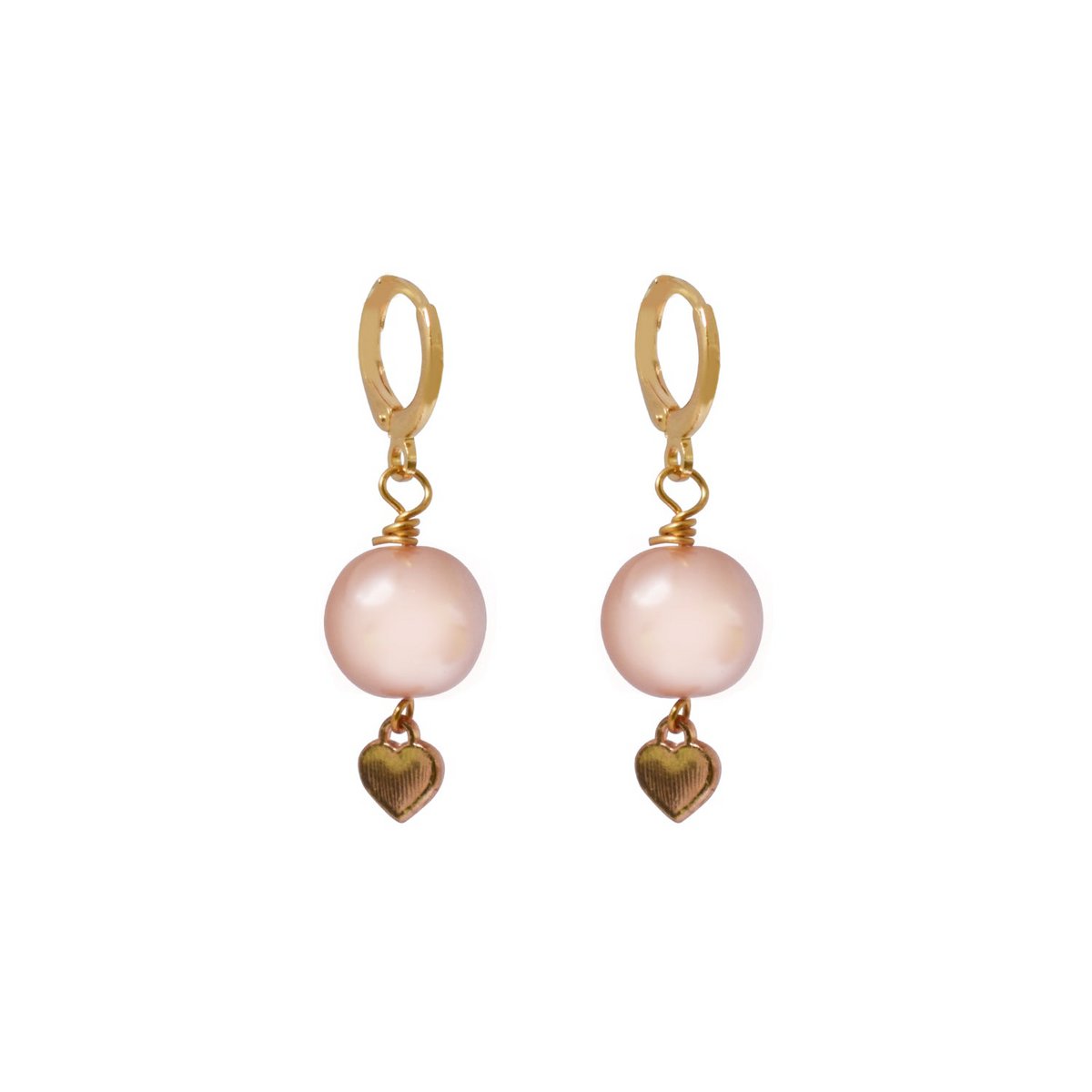 Pendientes Huggie corazón blanco, Pendientes perla, Pendientes rosa y blanco | por lovebynlanla
