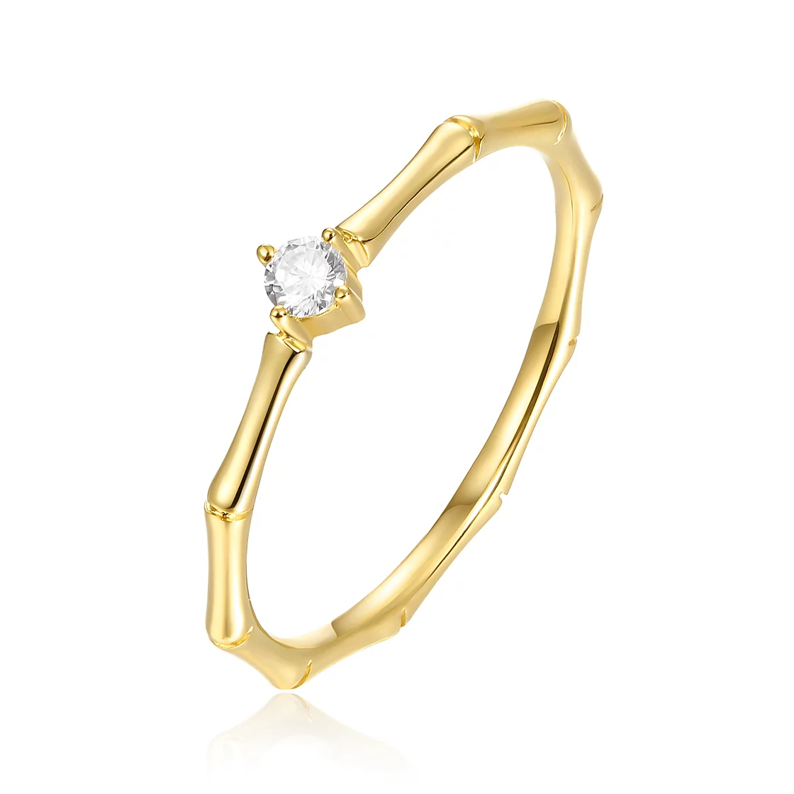 18 carat gold single stone bamboo ring