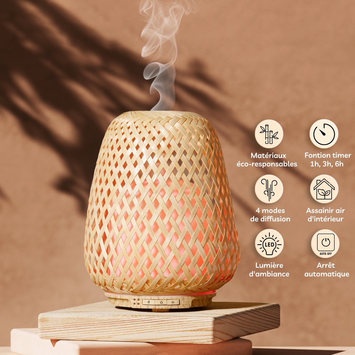 Difusor Ultrasónico – Olaki – Concha de Ratán – Difusión Saludable de Aromas Perfumados – Idea de Regalo Original