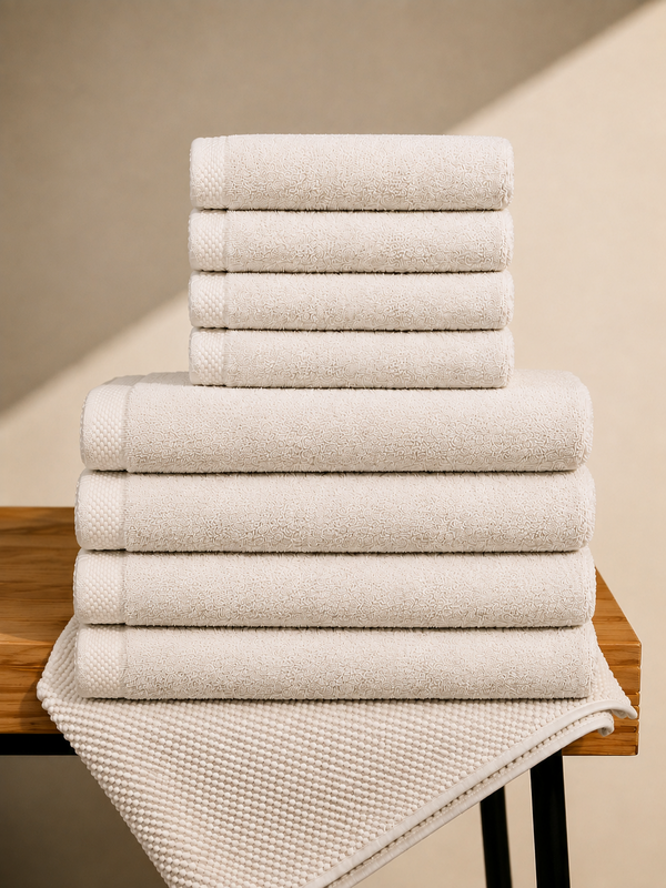 Juego de baño familiar Pamukia para 4 personas - 100% algodón orgánico certificado GOTS | Colección Esencia