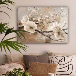 Canvas schilderij  - Wanddecoratie Bloemen - Natuur - Wit - Bloesem - Abstract - Muurdecoratie woonkamer - Slaapkamer decoratie - Kamer accessoires - Schilderijen op canvas