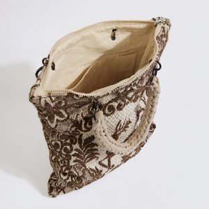 "Naxos" Handwoven ruwe woltas Tas Brown + Beige