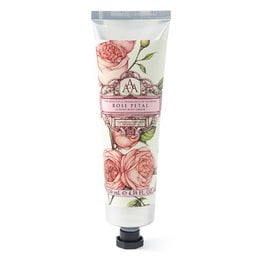 Rose petal body cream in a 130ml tube. Moisturizing and nourishing formula with a floral scent.