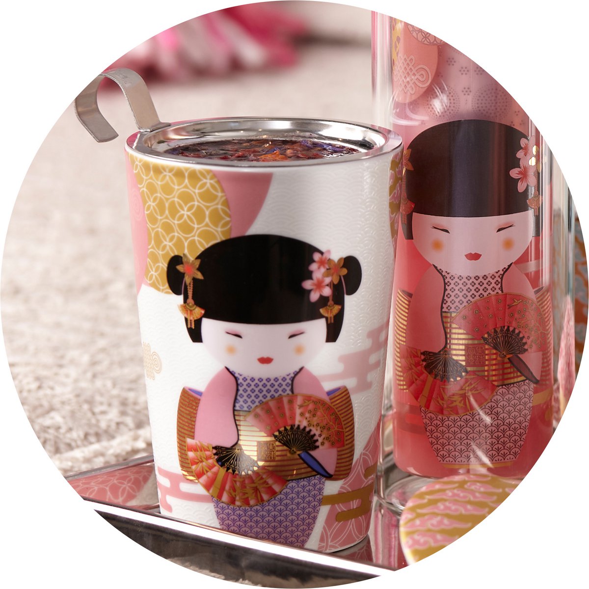 kubek porcelanowy TEAEVE® „Nowa mała gejsza róża”