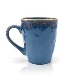 Stoneware mug with blue handle