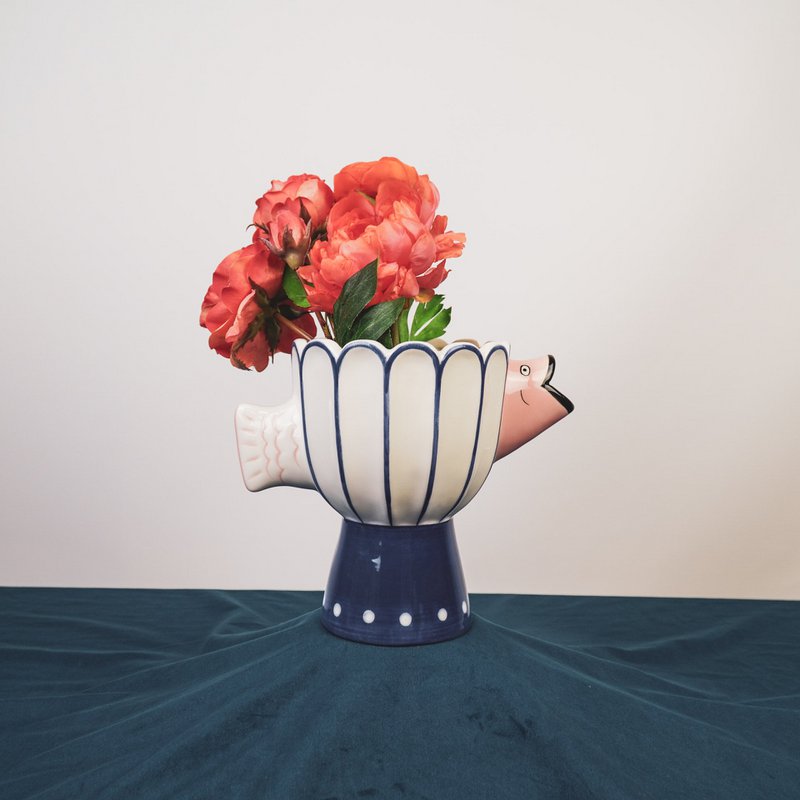 Vaso - Fish - Dolomite -Blue/bianco/rosa -21x13.5x18cm
