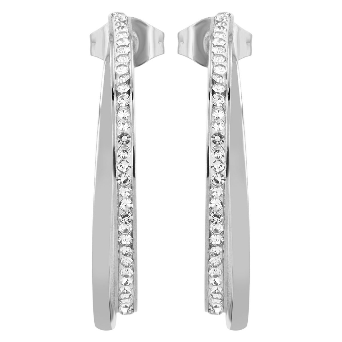 "Vanessa" double hoop earrings made of stainless steel with silver trim