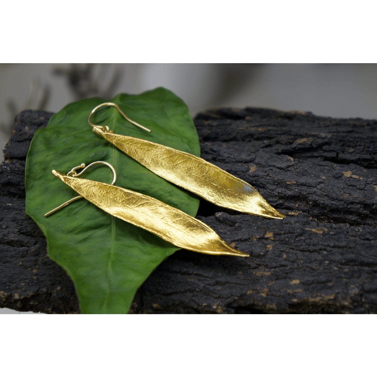 Gold Olive Leaf Earrings, Gold-Plated Earrings, Dangle Earring, Brass Jewelry, Gift for Her, Birthday Gift for Women, Handmade Jewelry