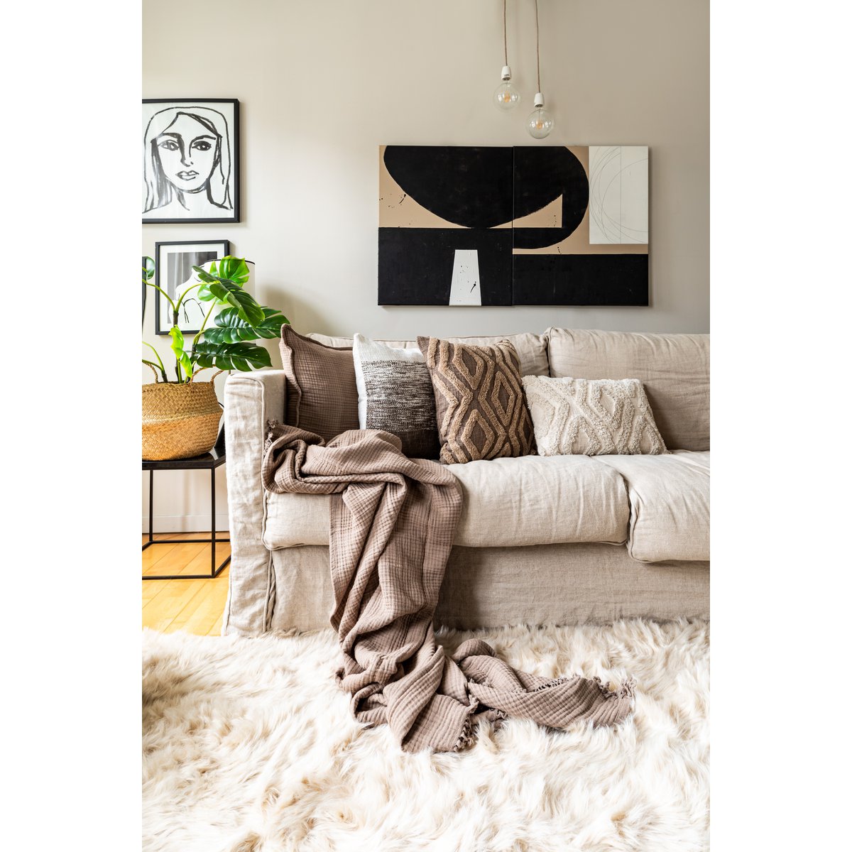 Plaid coton SUZETTE 130x160cm, taupe