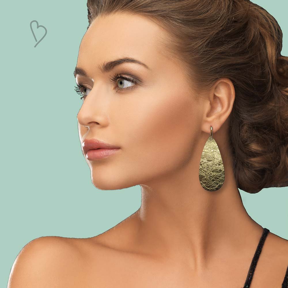 Leren oorbellen 'Drops of Joy', Glamorous Gold