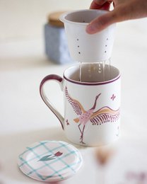 Handpainted Ceramic Mug - Infuser, Lid, 410ml