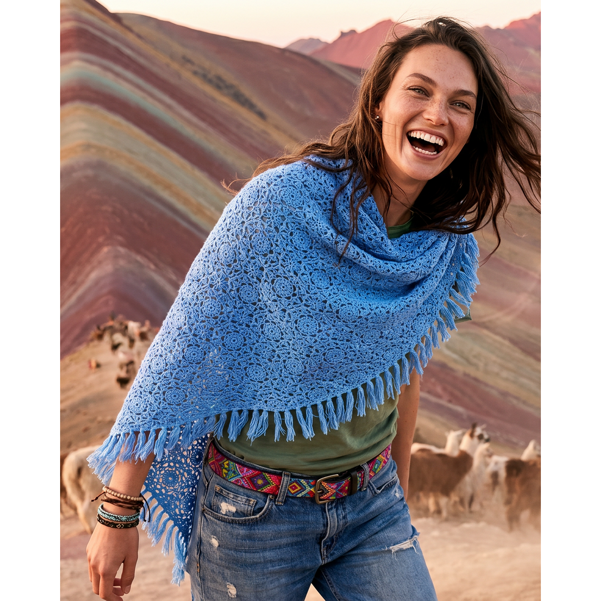 Cashmere scarf LA PAZ hand crocheted triangle