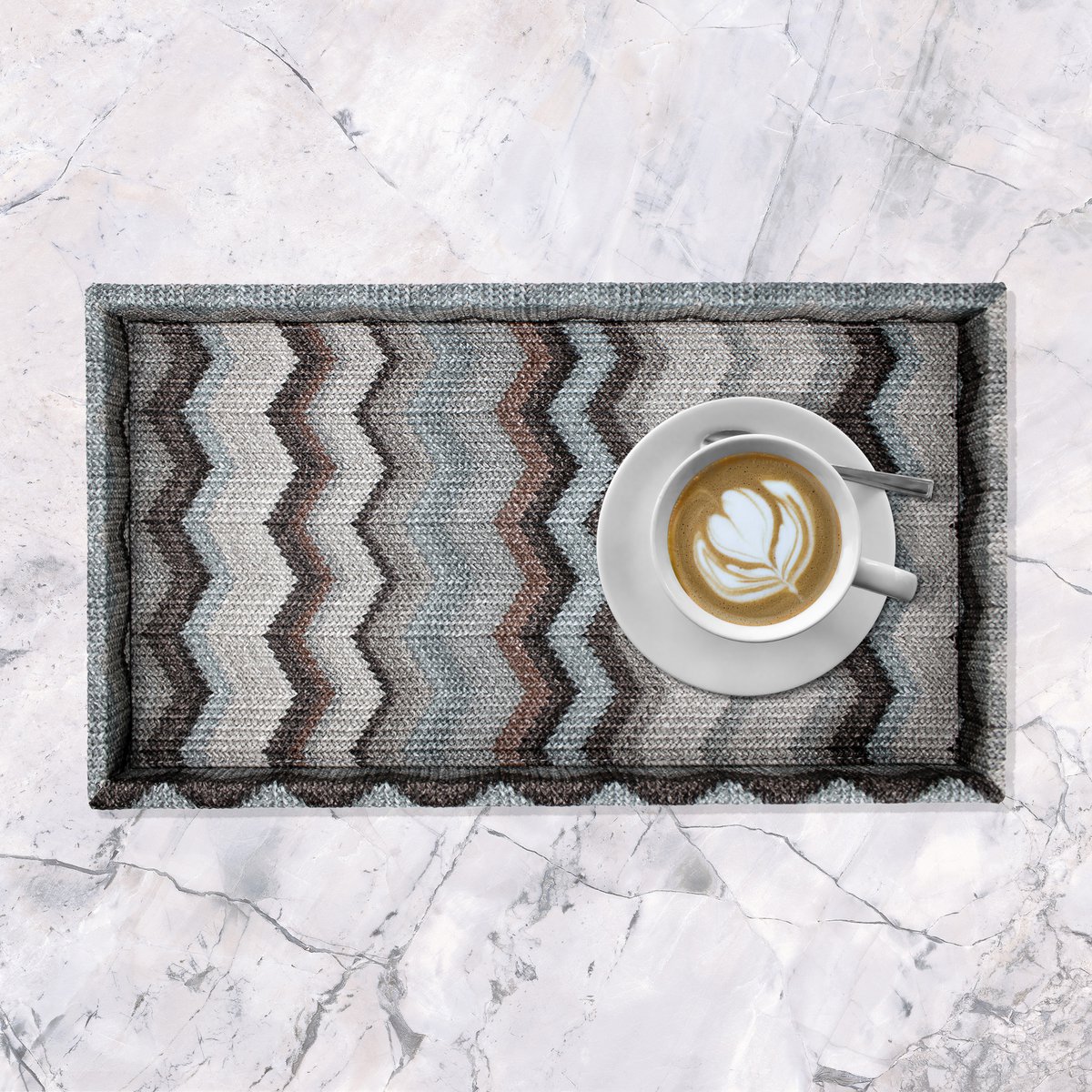 Comprimé plateau cosmétique gris en cuir artificiel rectangulaire zigzag gris