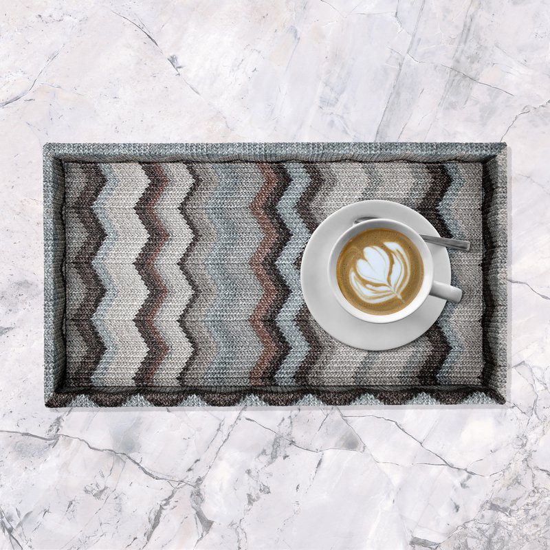 Comprimé plateau cosmétique gris en cuir artificiel rectangulaire zigzag gris