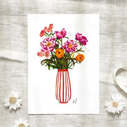 Ansichtkaart - Roze pioenrozen