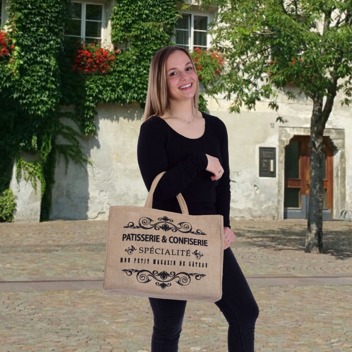 Domelo jute taske indkøbspose. Jute shopper taske. Stor vandafvisende indkøbskurv/strandtaske. Badetaske XXL/indkøbsposegaver til kvinder.
