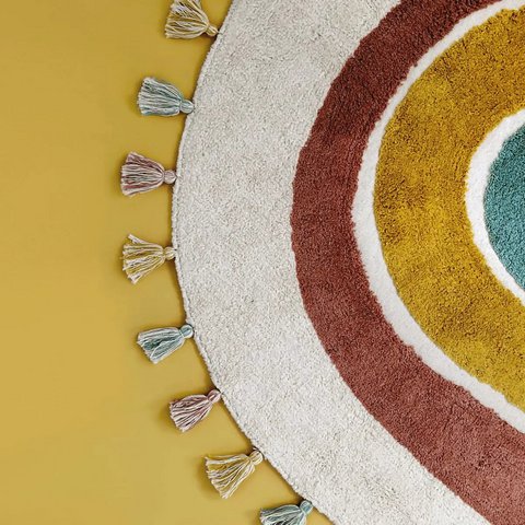 RAINBOW Regenbogen-Kinderteppich mit Pompons
