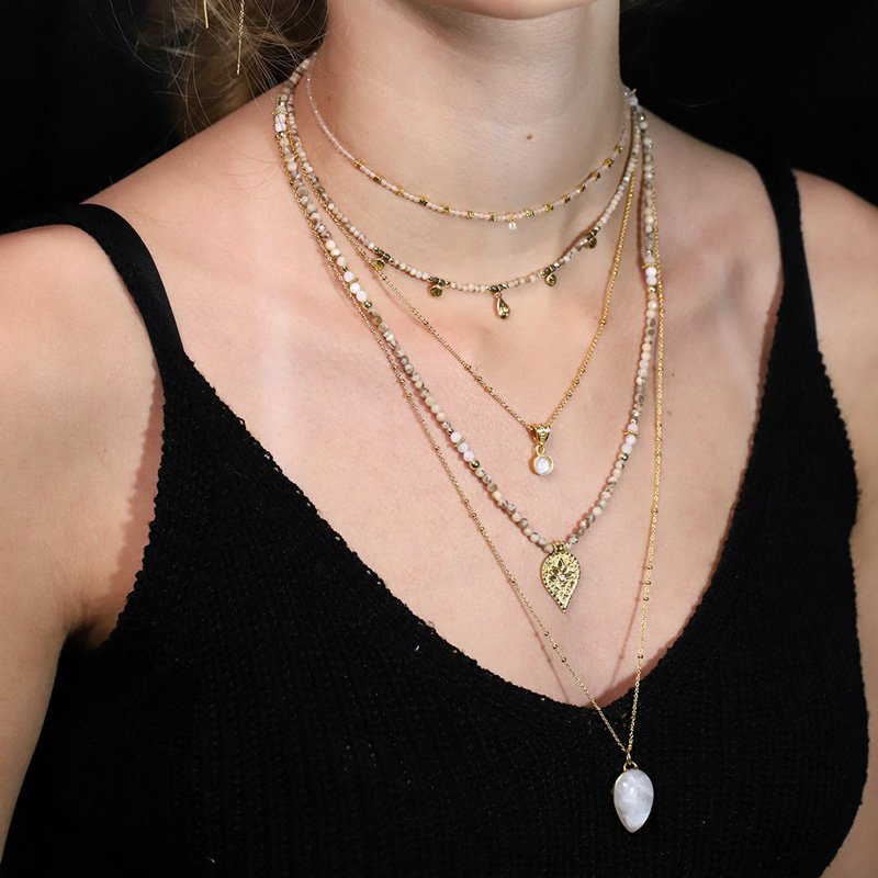 Lotus necklace labradorite moonstone