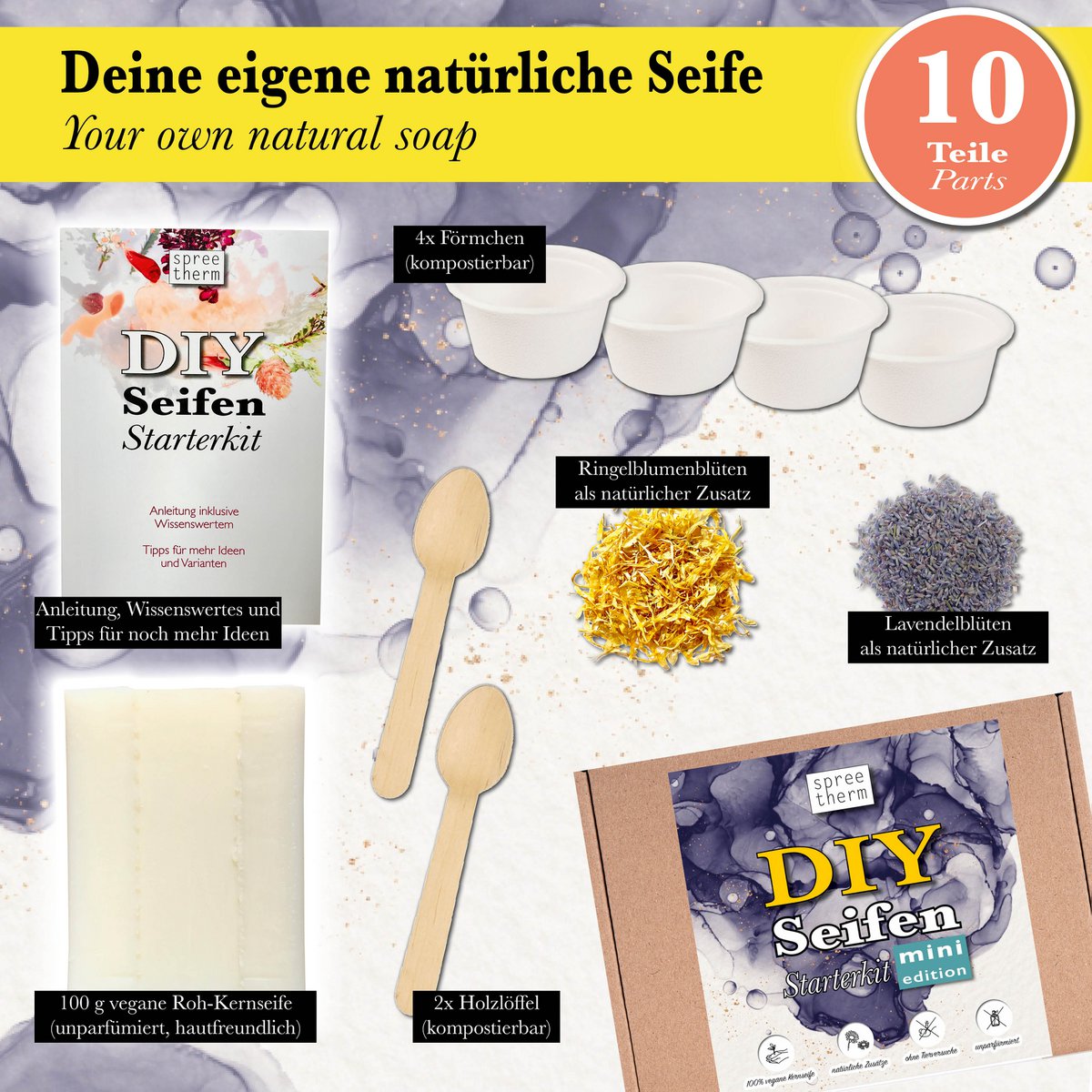Make soap yourself, DIY set from spreetherm incl. 100% vegan curd soap, and much more. - HIGHLIGHTS: Natural ingredients, make your own unscented soap, DIY set from spreetherm including 100% vegan curd soap, and much more. - HIGHLIGHTS: Natural ingre