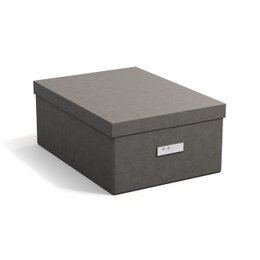Grey collapsible storage box for kids, made of durable materials, with a simple and modern design.