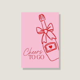  Postcard with a festive design featuring a bottle with a bow, celebrating the occasion of "Cheers to go".