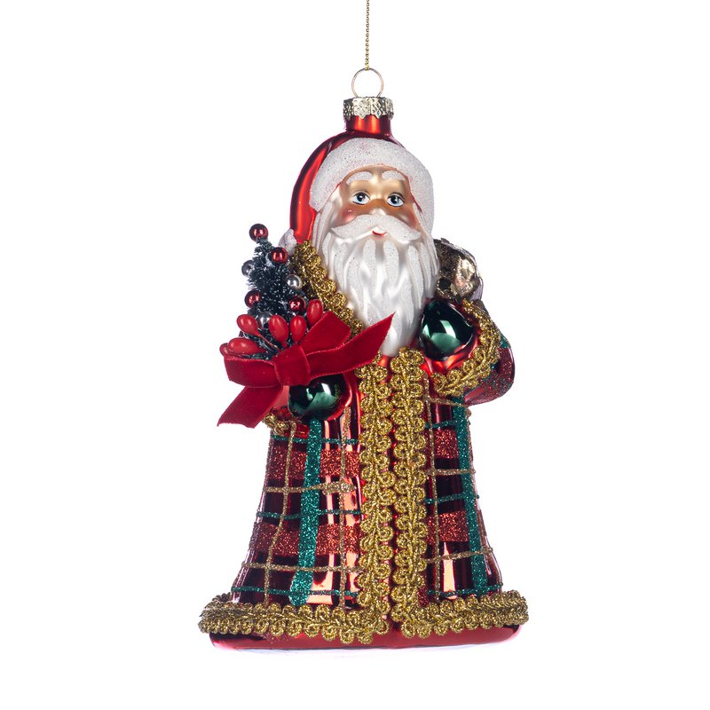 GLSS LACE TART.SANTA W/TREE ORN RD/GRN/GLD 16,5CM