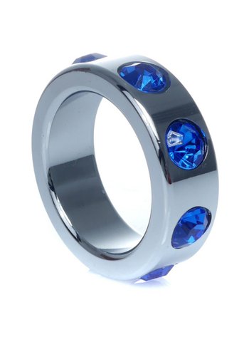 Bossoftoys - 64-00118 - Edelstahl - Metallcockring - mit blauen Diamantsteinen - kleiner Größe - Innendurchmesser 3,5 cm - Außendurchmesser 4,5 cm
