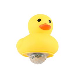 A bright yellow rubber duck bath toy with a round, plump body and a small beak. The duck has a simple, playful design and appears to be made for use in the bathtub or shower.