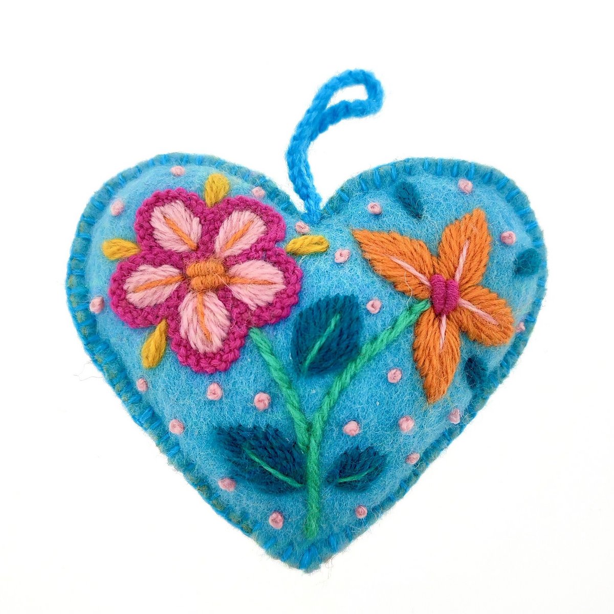 Adorno de corazón, multicolor, 100% lana de oveja