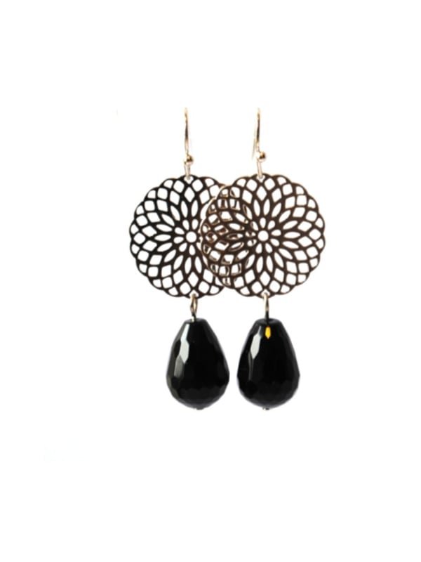 Earrings with filigree and onyx