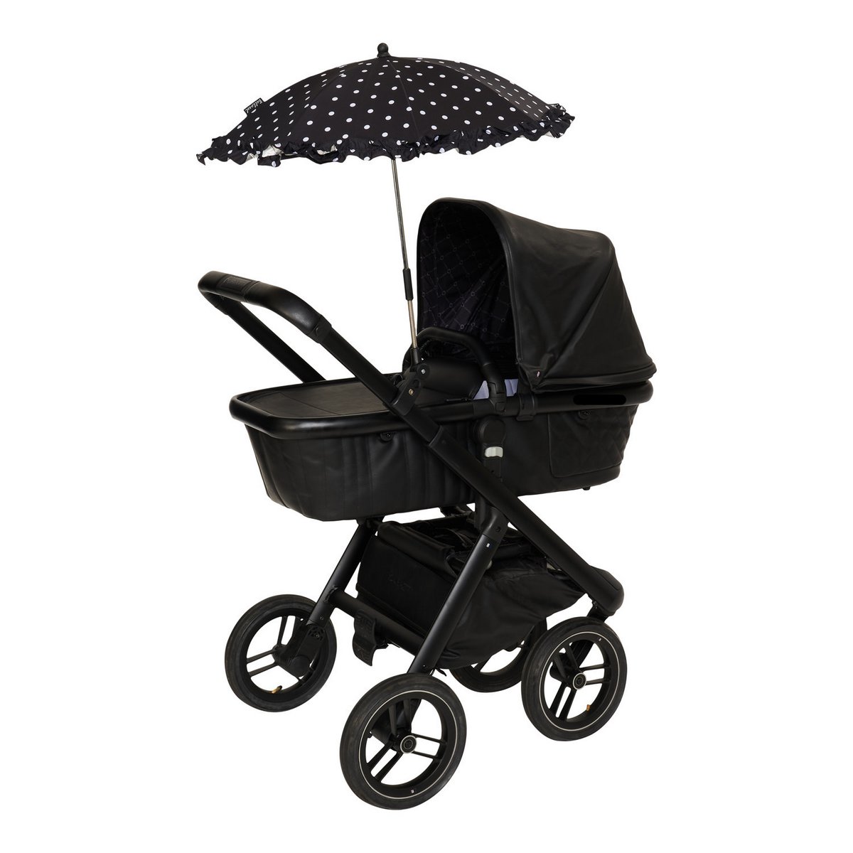 Bellasol - Parasol landau/poussette universel - Revêtement spécial résistant aux UV - Pois avec volant - Garantie 1 an