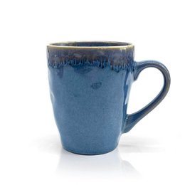 Stoneware mug with blue handle