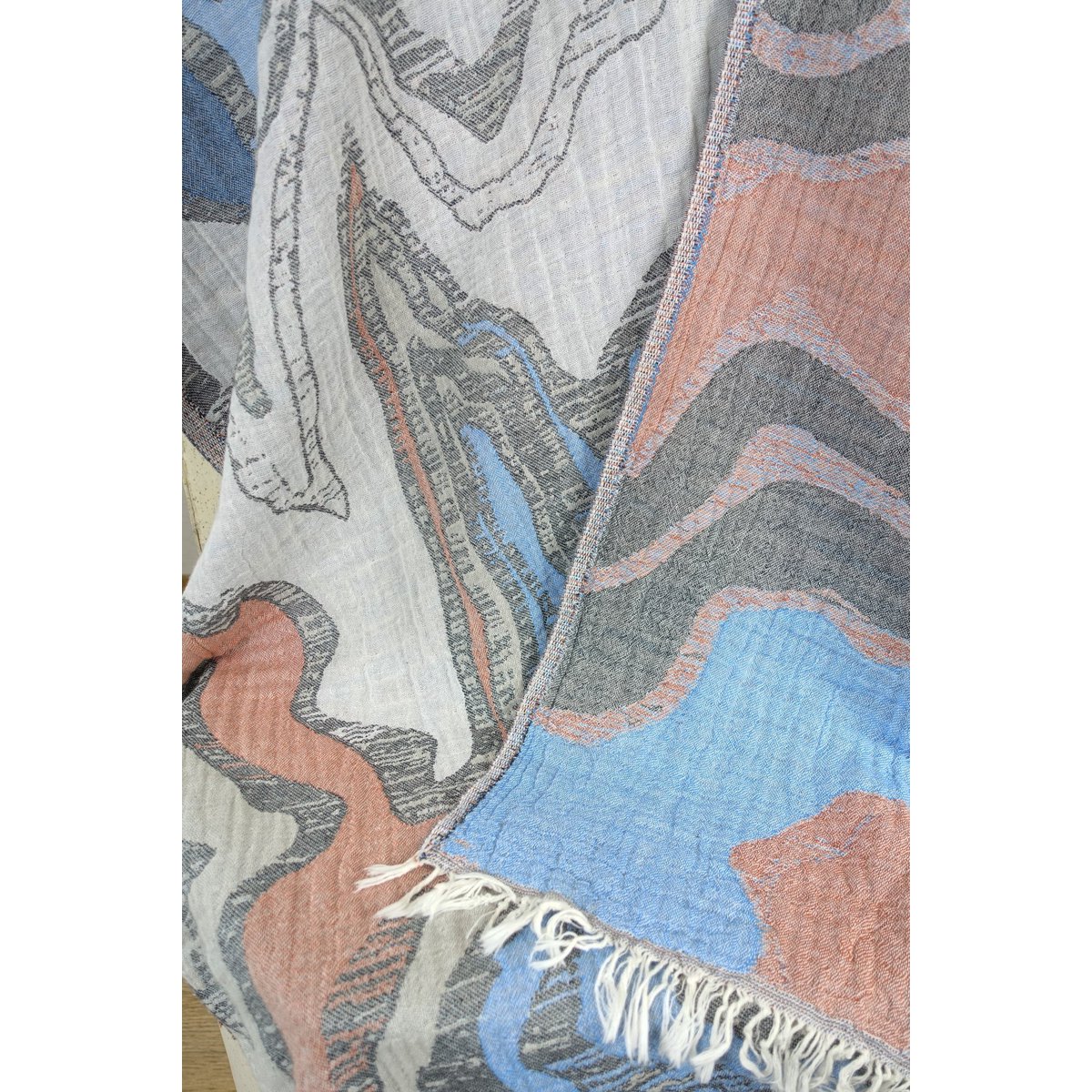 luxurious bath towel reflections terracotta blue