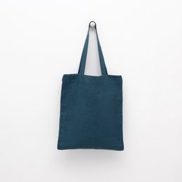  Deep water linen tote bag, a sturdy and stylish shopping bag made of durable linen fabric in a deep green color.