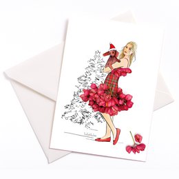 Christmas card “Dachshund & Blossom Skirt” – floral greetings with charm
