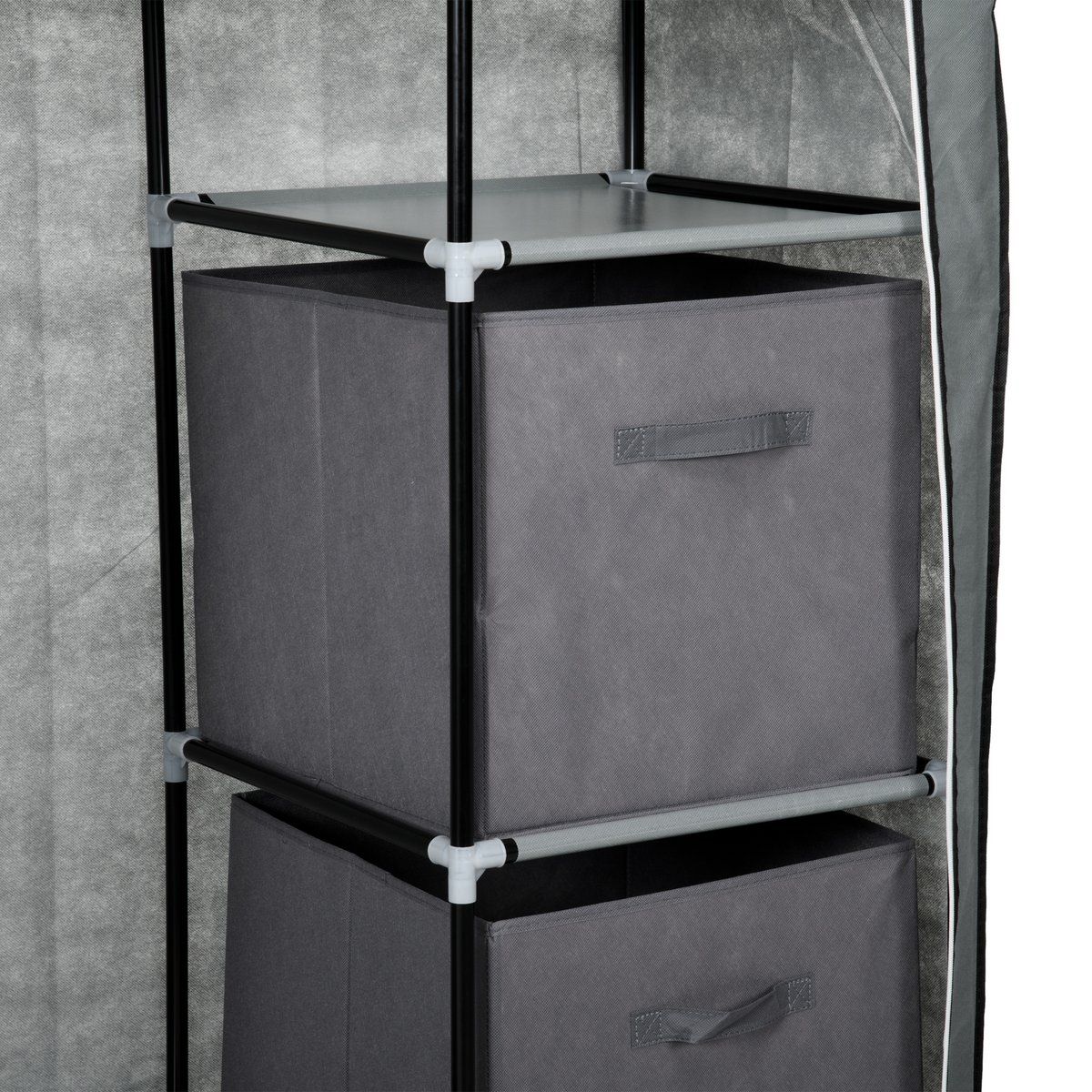 Fabric closet wardrobe foldable cabinet, 1 clothes rail, 6 shelves, 102 x 42.5 x 162.5 cm, gray