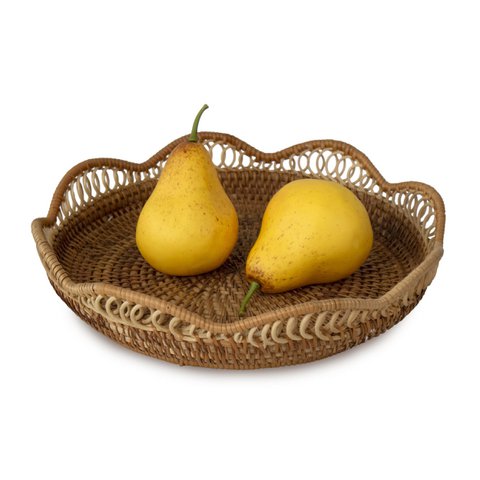 Brotkorb-Schalen-Set in Blumenform | Runde Snack-Servierschalen aus Rattangewebe mit Tischplatte