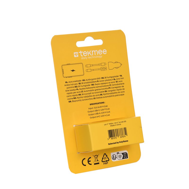 Sigarettenaanstekeraansluiting 2 USB-poorten 12W / 2A - Tekmee