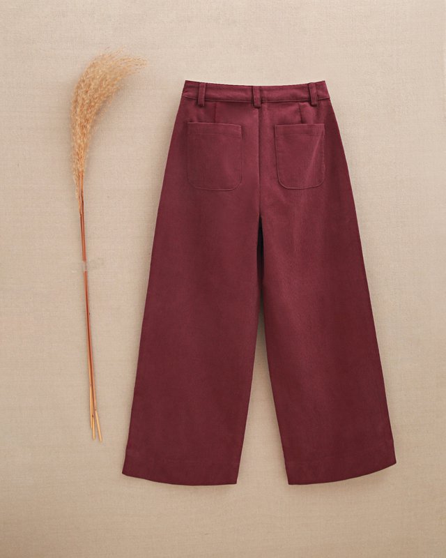 Pantalon long en velours côtelé pour fille couleur aubergine P80-11604175