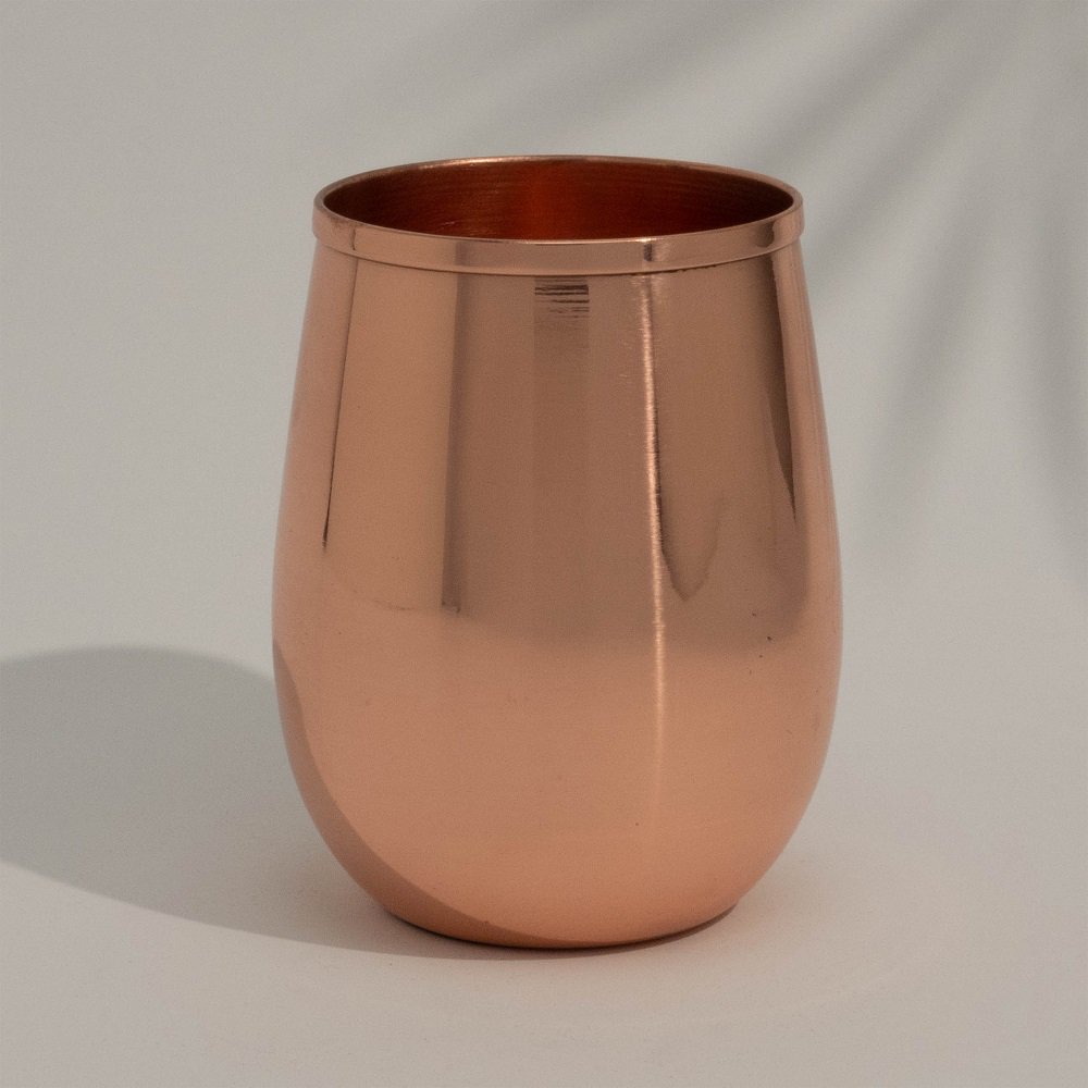 Puur koperen effen gebogen beker met losse deksel – 300 ml