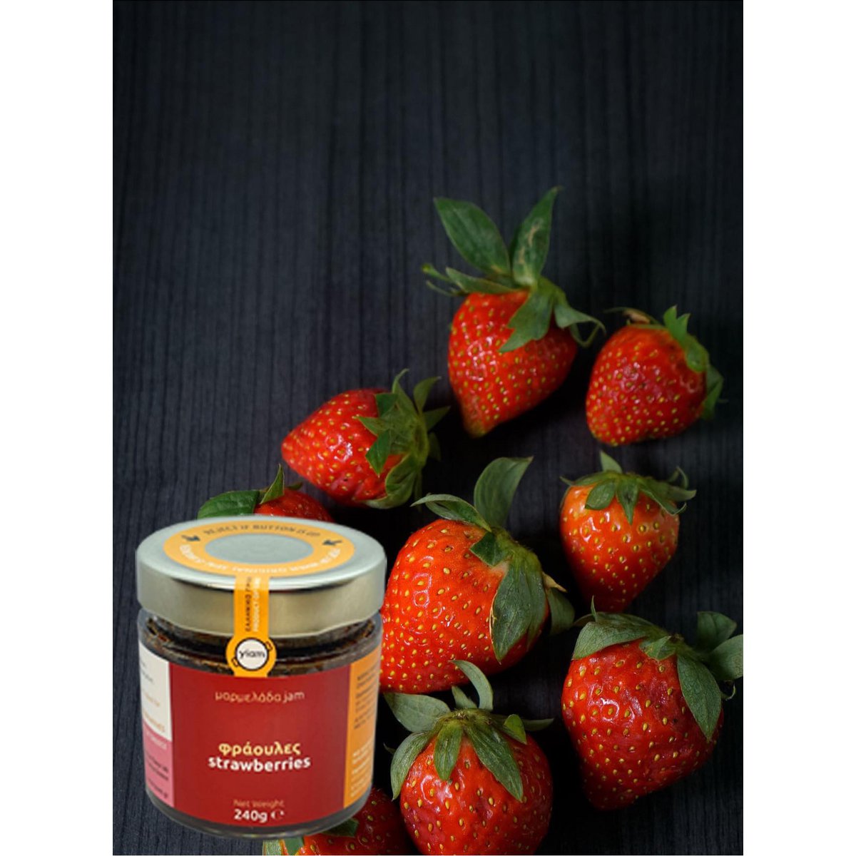YIAM Marmellata di fragole fatta a mano, 240g, senza zuccheri aggiunti