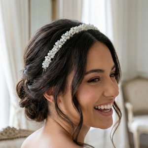 Zarte Braut Tiara mit Perlen und Kristallen