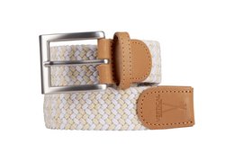 Braided elastic belt in yellow and white colors, suitable for casual wear.