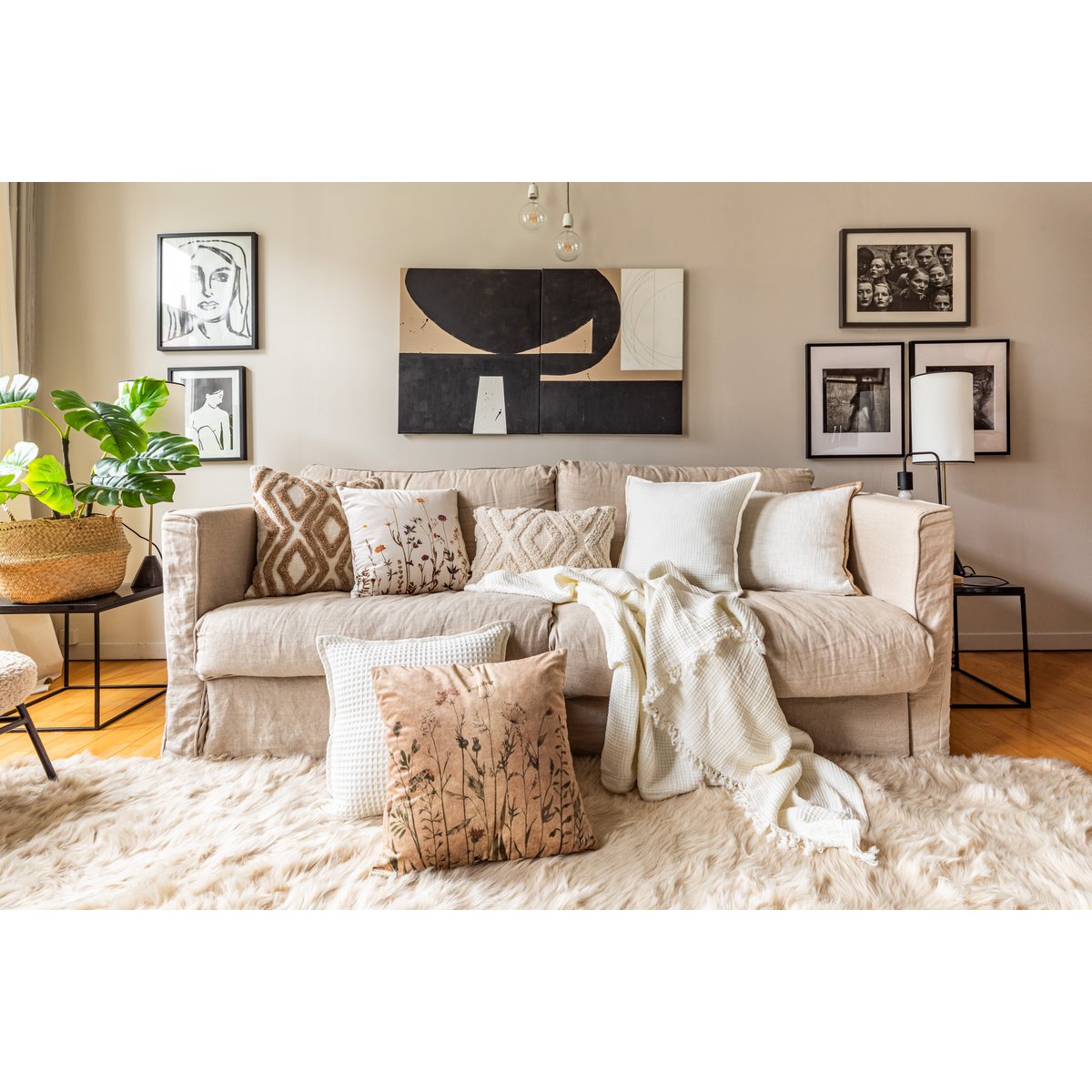 Plaid coton SUZETTE 130x160cm, taupe