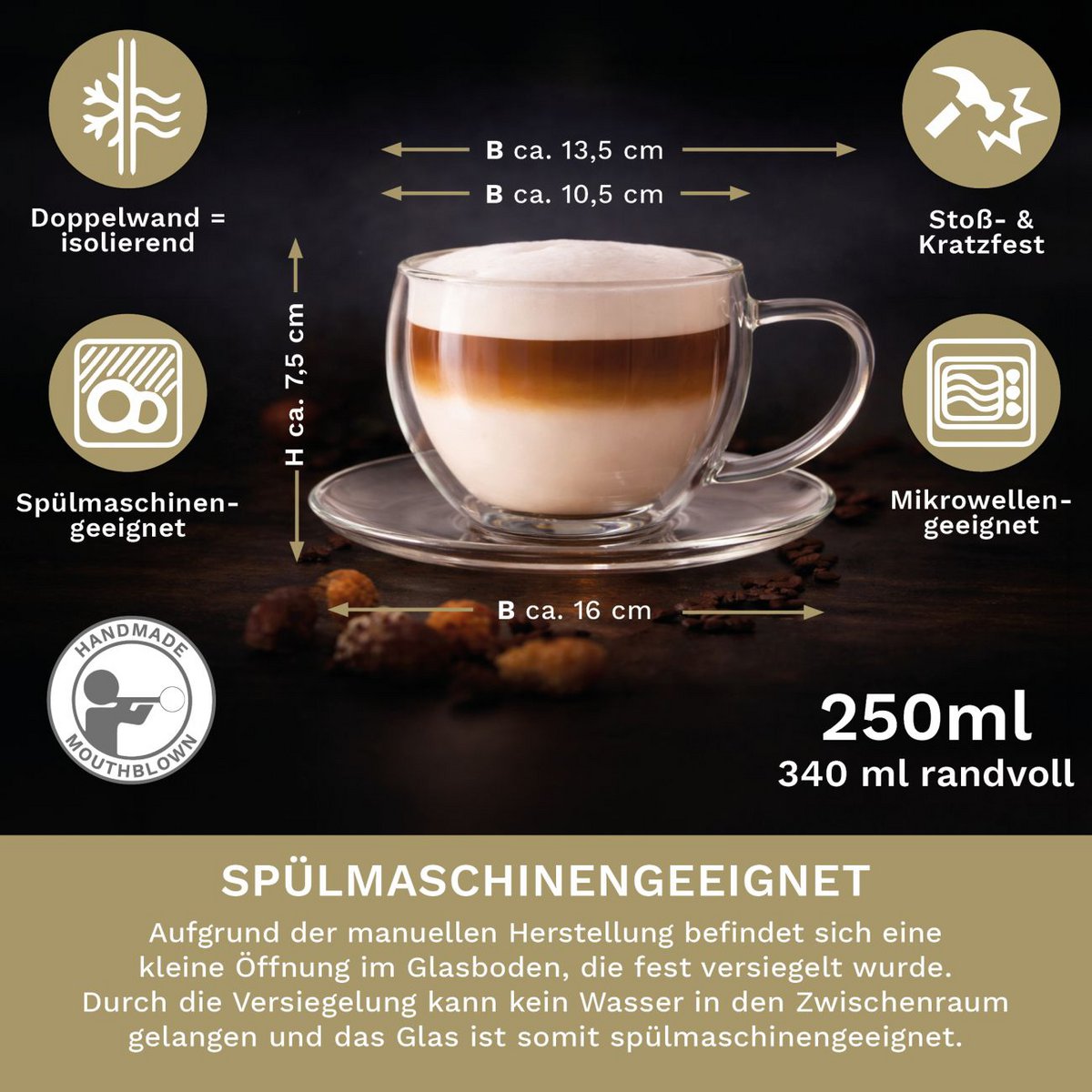 Creano Thermo-Tasse 250ml mit Untersetzer