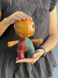 Ręcznie robiona lalka voodoo; Dwustronna lalka ART z prawdziwej skóry