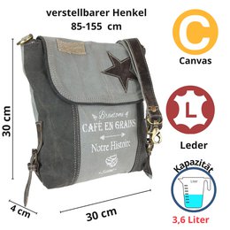 Sunsa Damen Umhängetasche. Handtasche aus Canvas ( Segeltuch) & Leder. Schultertasche in Vintage Stil. Große Crossbody Tasche für Frauen.