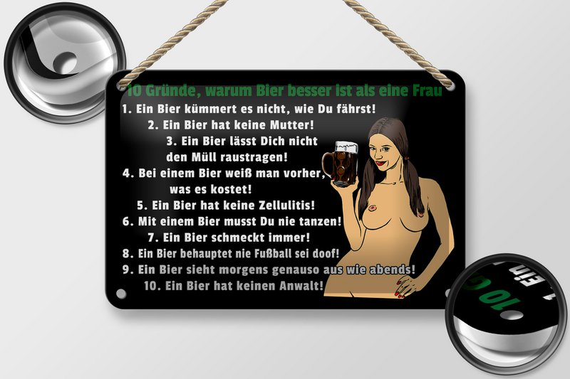 Tin sign Pinup 18x12cm 10 reasons beer is better than woman decoration