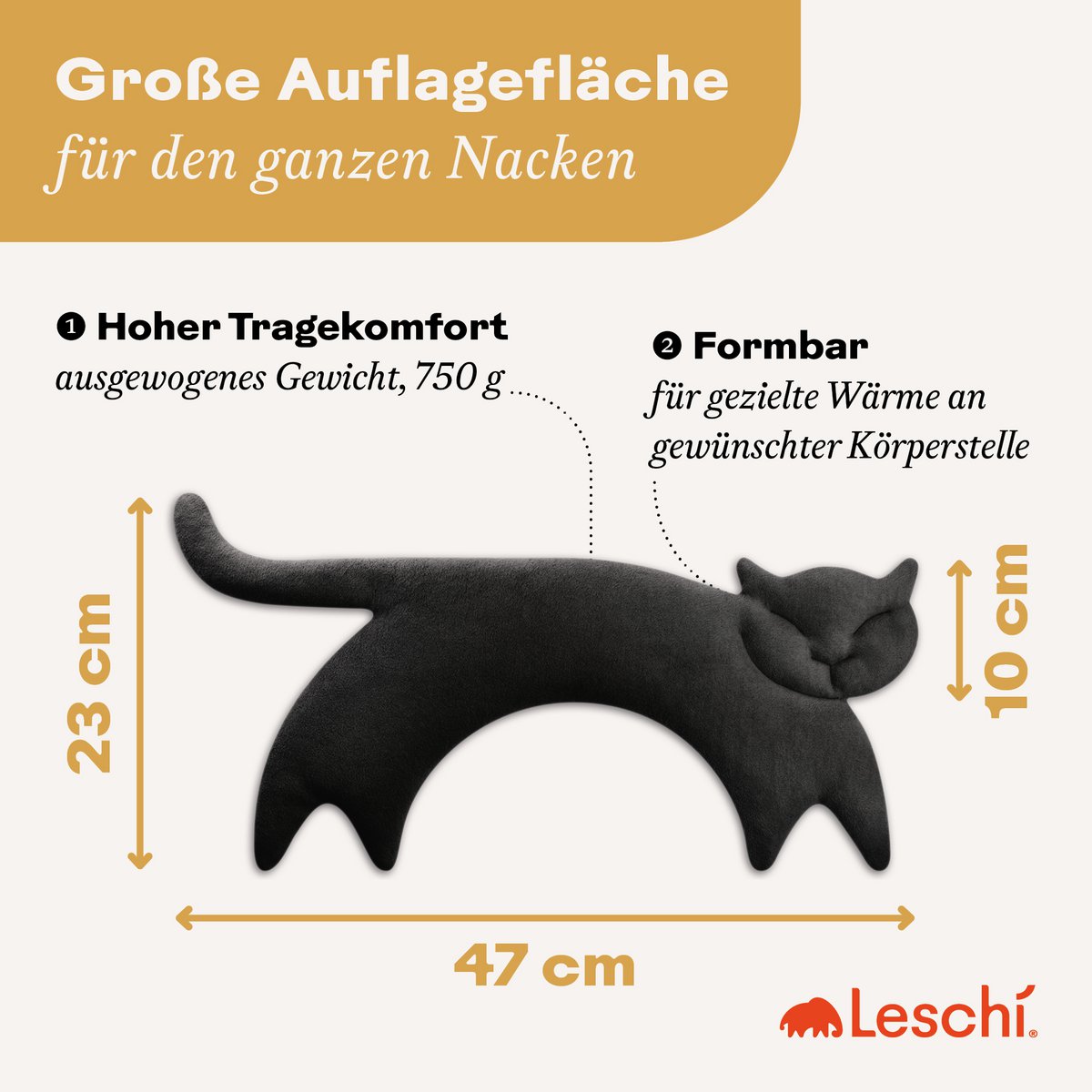 Bio-Körnerkissen mikrowellengeeignet, Wärmekissen für Nacken & Schulter, Katze Clara