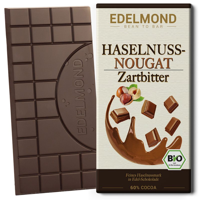Nut nougat nibs dark chocolate bar, organic